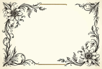 Ornate Black And White Floral Frame On Cream Background