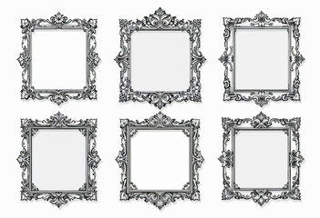 Ornate Black Square Frames On White Background. Set of Frames. Decorative