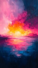 Modern Abstract Sunset Painting over Ocean
