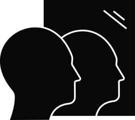 Vector graphic illustration of a self-awareness icon showing a person looking into a mirror. Perfect for educational, psychology, self-growth, business, achievement, tech, and related content. Solid 