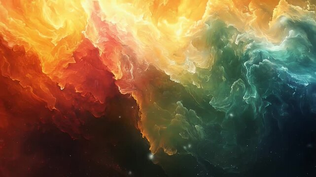 Abstract Nebula Clouds with Orange Yellow Green and Blue Colors Background for Use as Design Elements and Backdrops Optimized for Adobe Stock