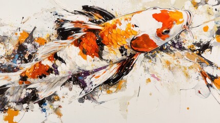 Detailed koi fish painting, vibrant colors, abstract splashes