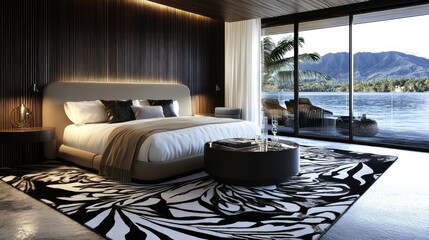 Luxurious bedroom with lake view