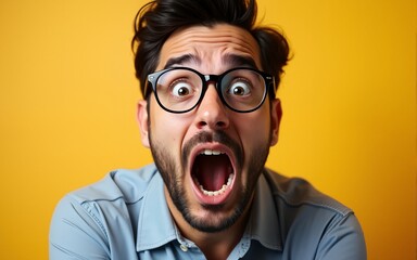 Adult hispanic man wearing glasses over isolated background afraid and shocked with surprise expression, fear and excited face. High quality