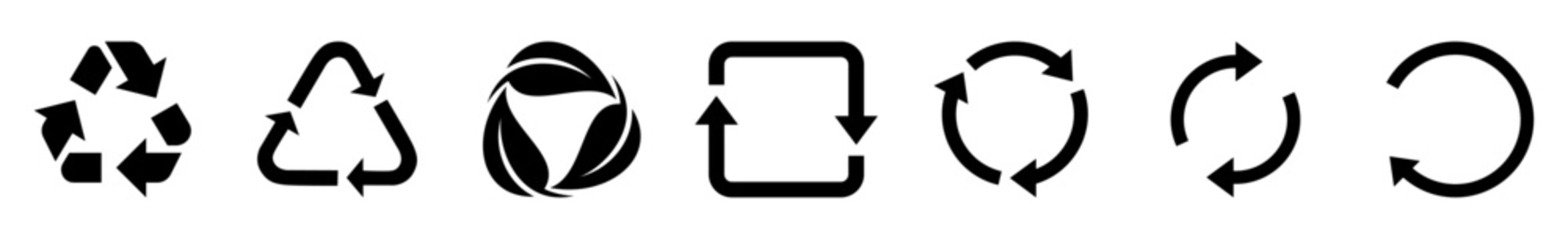 Set of recycling icons. Recycle symbol collection. Perfect for eco friendly design, sustainability, waste management, circular economy, and renewable process. Icons, vector.