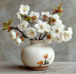 a white ceramic vase with plum blossom branches