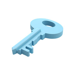 A light blue key lying in a simple style isolated on transparent background
