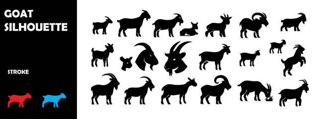 Domestic Farm Goat Silhouette Vector Collection - Grazing, Standing and Jumping Poses for Agriculture and Nature Themes