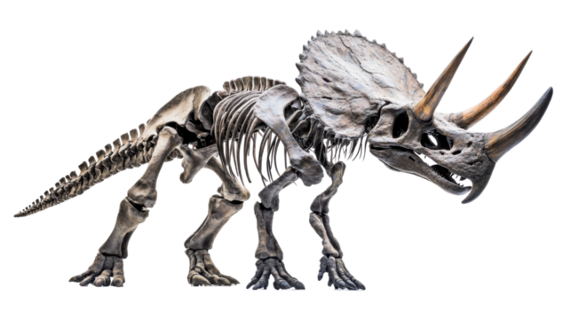 Gigantic triceratops skeleton isolated on white background