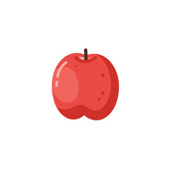 A vibrant red apple with a shiny surface sits against a plain white background