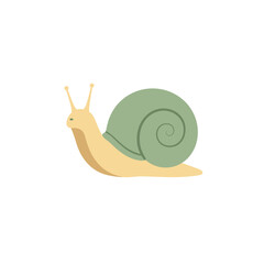 A whimsical illustration of a snail gliding across a soft landscape with gentle curves