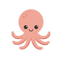 Cute cartoon octopus with smiling face and eight arms on a plain background