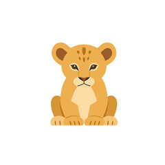 Cartoon illustration of a lion cub sitting against a plain white background