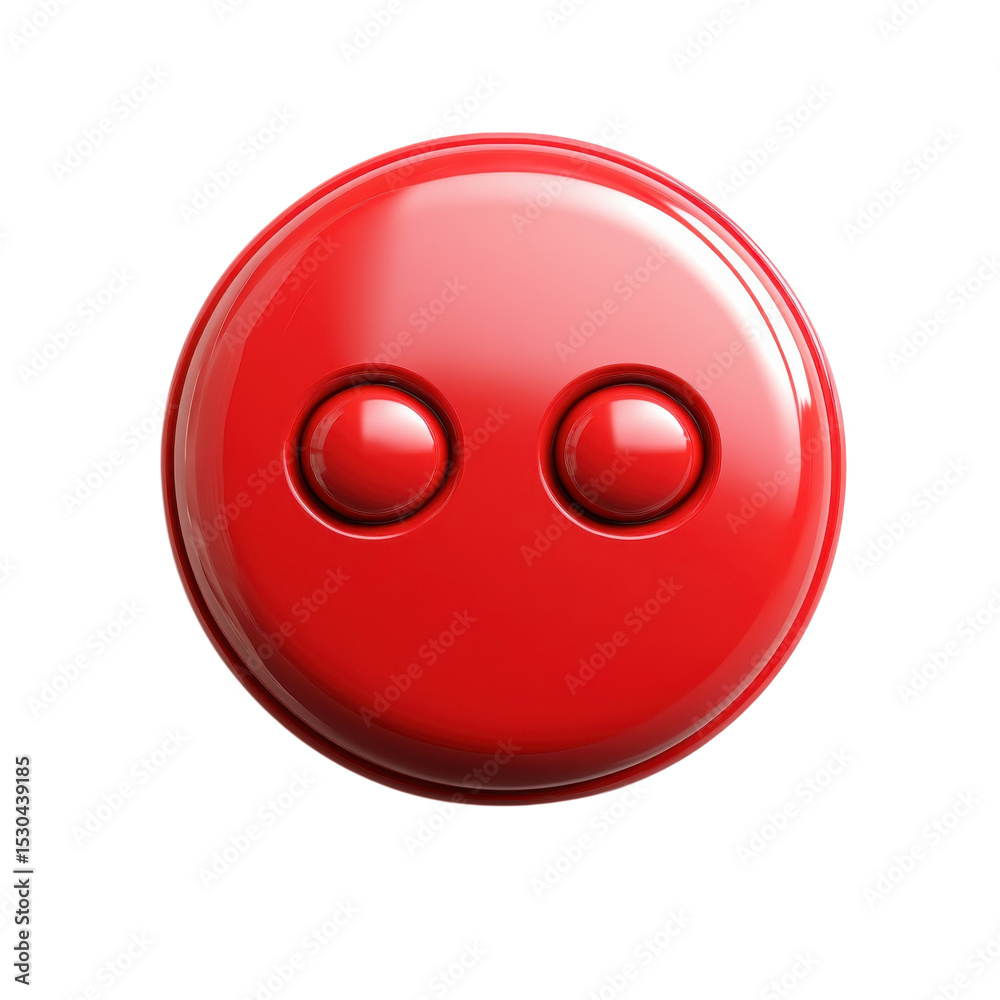 Poster isolated red button close up detailed round shape surface 3d rendering on transparent background
