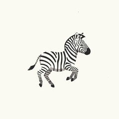 A playful zebra galloping across a minimalist background, showcasing its striking stripes