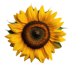 Obraz premium Vibrant sunflower with bright yellow petals and dark brown center is displayed against plain background, showcasing its natural beauty and intricate details