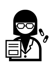 白衣を着た薬剤師のシンプルなモノクロイラストアイコン