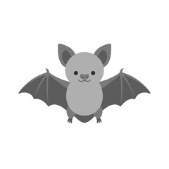 Obraz premium Cute cartoon bat with outstretched wings against a plain white background, ideal for Halloween themes