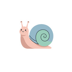 Cute cartoon snail with a pastel shell on a plain white background, ideal for children's materials