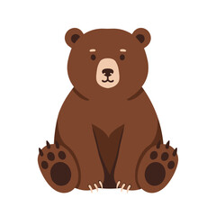 Fototapeta premium Cute cartoon brown bear sitting calmly, surrounded by a minimalistic background