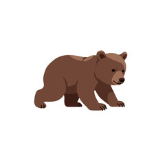 Cartoon illustration of a brown bear walking in a natural setting with greenery