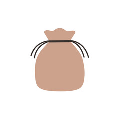 Simple illustration of a sack with a tied closure, set against a plain background