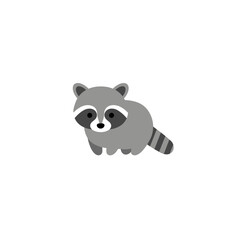 Cartoon raccoon character exploring a white background with playful expression