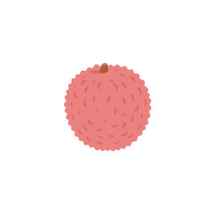 A vibrant pink lychee fruit with a textured surface set against a minimalistic background
