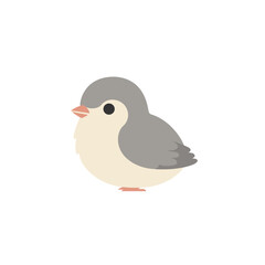 Cute cartoon bird with a soft gray body and a small beak, isolated on white background