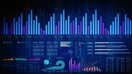 Financial investment concept background, Colorful digital financial dashboard with charts, graphs, and commodity trading data for investment analysis and market tracking - Powered by Adobe