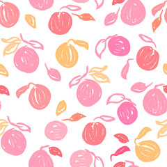 Fruit Seamless Pattern Hand Drawn Style. Fruit Colorful Ornament. Trendy Contemporary Design Perfect for Fabric, Prints, Social Media, Textile, Invitations, Fabric, Design. Vector
