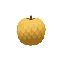 A whimsical illustration of a golden apple with a brown stem, set against a plain background