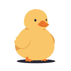 Cartoon yellow duckling with a cheerful expression against a white background