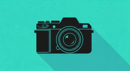 Celebrating world photography day with classic camera icon on vibrant teal background