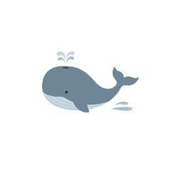 A playful cartoon whale spouting water in a serene ocean setting, ideal for children's media