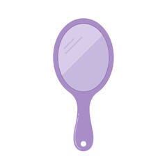 A simple purple handheld mirror reflecting soft light in a minimalist setting