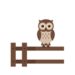 Cartoon owl perched on a wooden branch against a plain white background