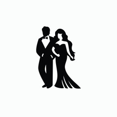Silhouette of a Man in a Tuxedo Suit and a Woman in an Evening Dress