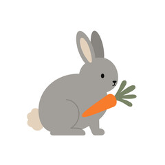 Cute cartoon rabbit holding a carrot, set against a simple white background