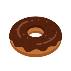 Chocolate glazed donut with sprinkles on a plain white background