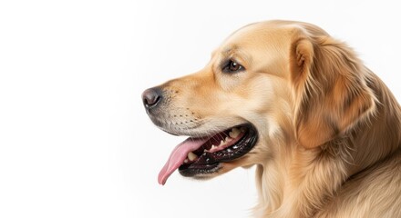 Celebrating international dog day with a joyful golden retriever side profile on white background