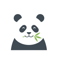 Cute panda illustration holding a bamboo leaf, set against a minimalistic white background