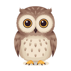 Cute big-eyed cartoon owl perched on plain background, perfect for playful children's designs