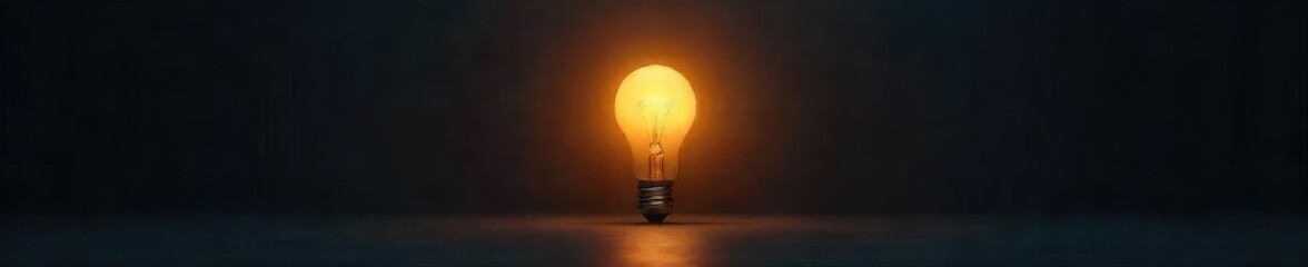 A single light bulb illuminates a dark room, representing a fully formed idea suddenly appearing The concept is complete, bright, and clear in the otherwise empty space , focus, ingenuity