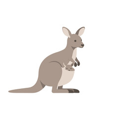 A kangaroo with a joey peeking out in a minimalist style against a white background
