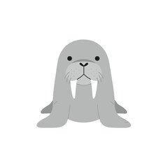 Cartoon walrus with tusks smiling against a plain white background, ideal for children's designs