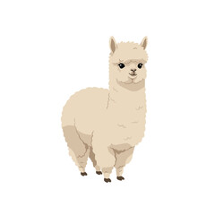 Cute cartoon alpaca standing against a plain white background, ideal for children's illustrations