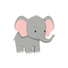 Cute cartoon elephant waving cheerfully against a plain white background