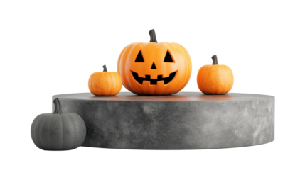 Halloween pumpkin and modern pedestal isolated on white background