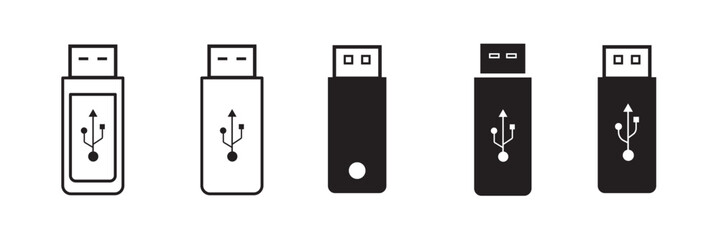 USB icon set, Usb flash drive symbol. Universal USB sign png and vector illustration on transparent background